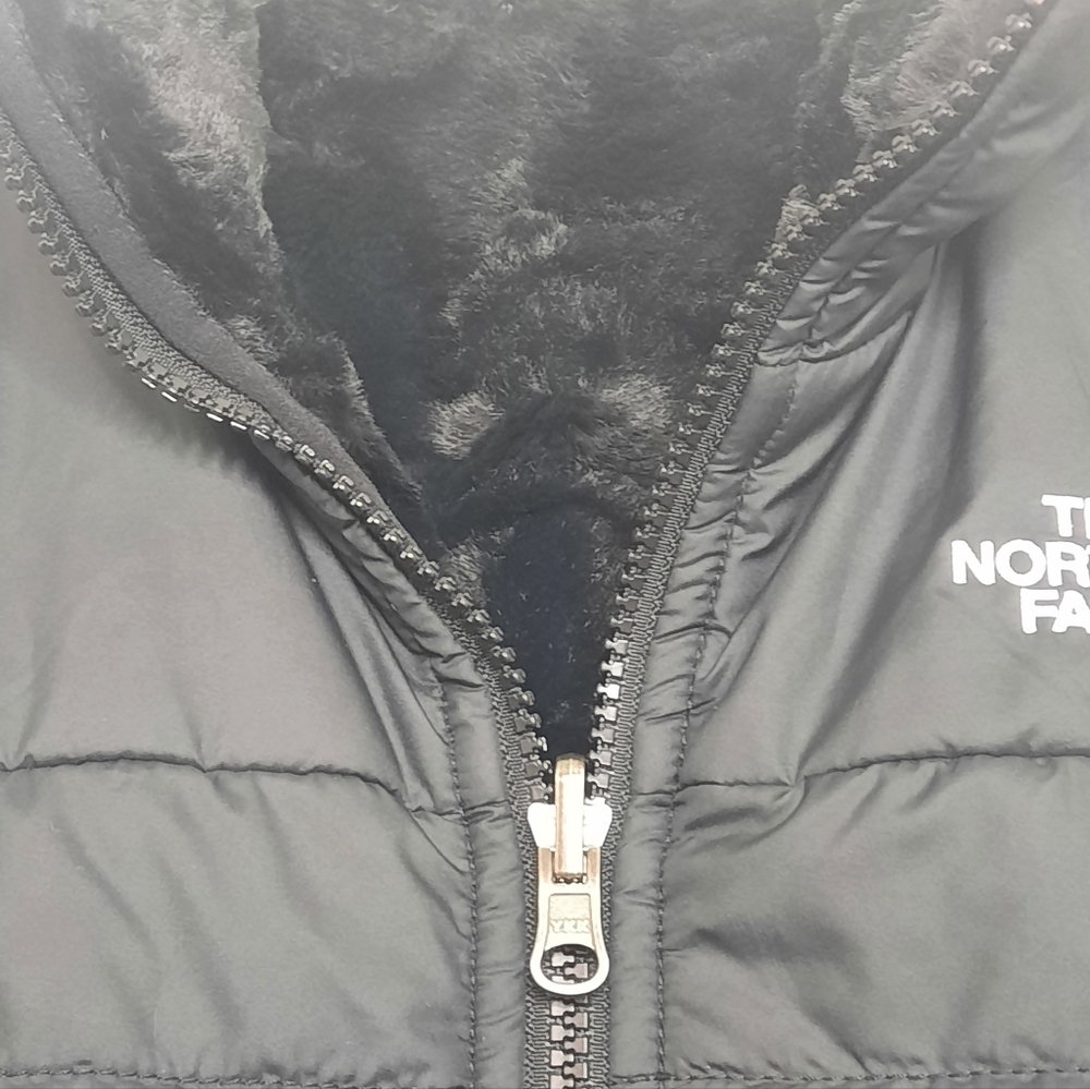NORTH FACE Black Puffer Jacket Reversible High Pile Fleece Girls 14 16 Women S - Picture 6 of 12
